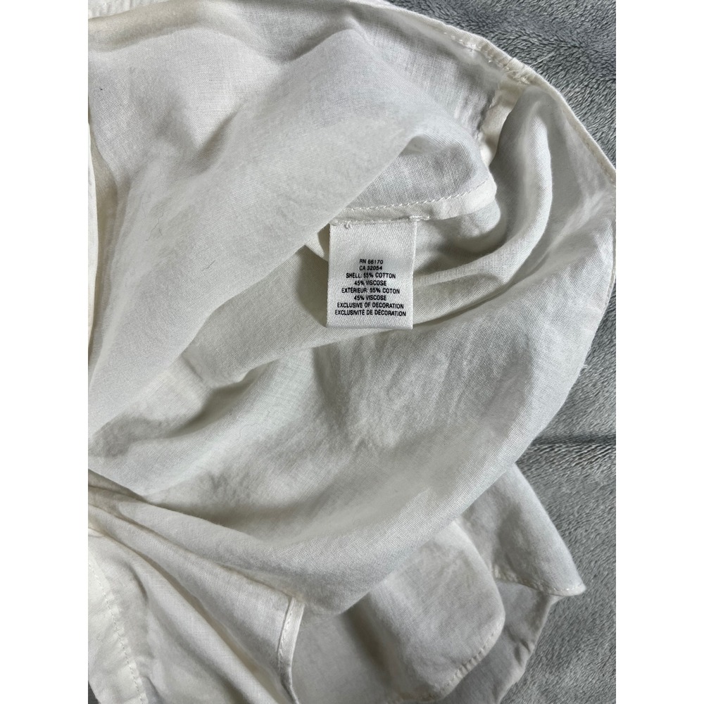 Maeve by Anthropologie Button Down Ruffle Cotton Blend Blouse Ivory White Size 4 - Picture 4 of 5